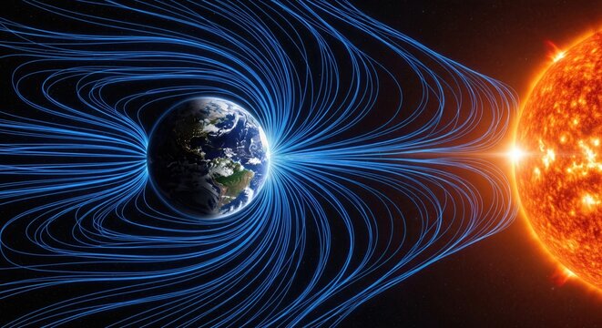 Earth's magnetic field interacts with the sun's energy in space