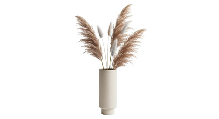 Pampas grass in beige vase isolated PNG, decorative dried flowers arrangement for modern interior...
