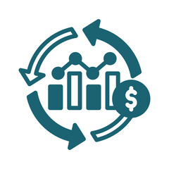 Teal icon of financial cycle isolated on transparent background