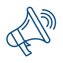 Neon blue megaphone icon isolated on transparent background