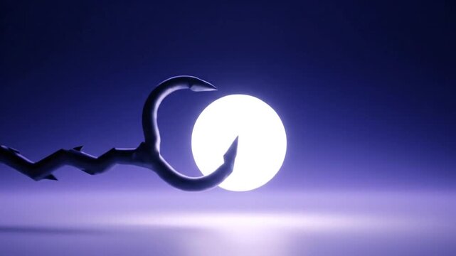 A menacing, thorny claw reaches and dramatically interacts with a bright, glowing sphere in a dark, ethereal setting, attempting to seize the mystical light source repeatedly.