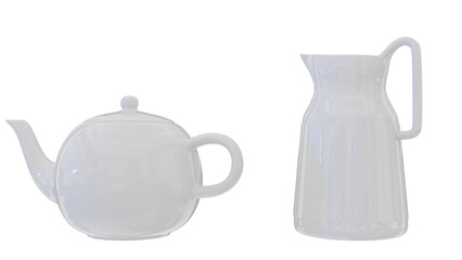 White Teapot and Pitcher Set in Minimalist Style