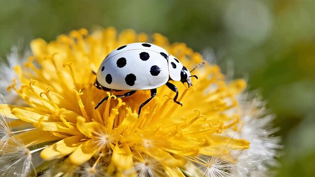 White ladybug on yellow flower