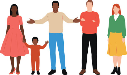 Obraz premium Diverse Family and People Illustration Set Showing Different Individuals Standing Together Representing Inclusion, Community, Relationships, Modern Society, and Social Diversity