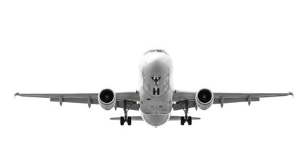 Obraz premium Commercial airplane PNG isolated on transparent background, passenger jet landing with landing gear down for travel and transportation themes