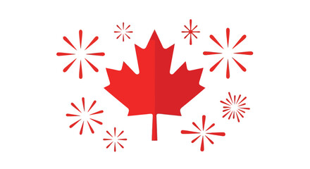 Red Maple Leaf with Fireworks - Canada Celebration