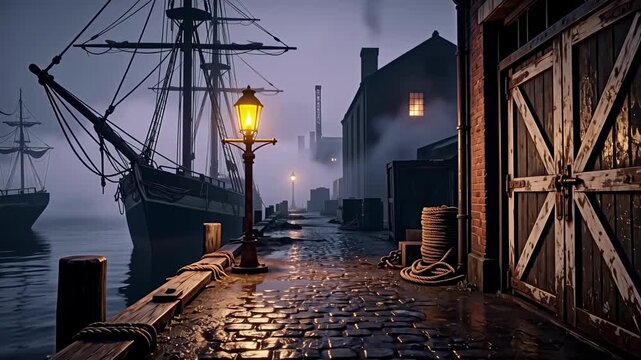 19th century marine pier at midnight