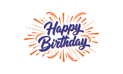 Naklejka premium Happy Birthday Blue and Orange Burst Calligraphy Design