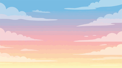 Fototapeta premium Cartoon-style sky scene with clouds in pastel sunset colors