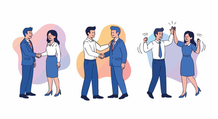 Fototapeta premium Business professionals shaking hands and celebrating success, teamwork and collaboration concept.