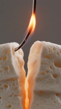Close Up Of A Hot Wire Cutting Through A White Marshmallow