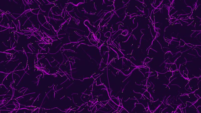 Chaotic stream of neon data packets moving through a digital void. High velocity procedural flow field loop for cybersecurity, encryption, and network traffic backgrounds.