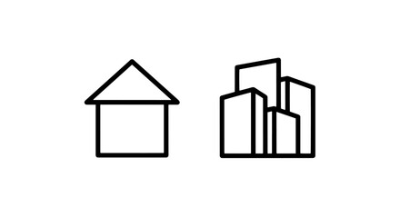 Outline House and Skyscraper Icons for Real Estate Concepts