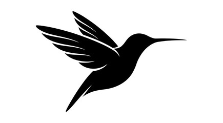 Naklejka premium Black hummingbird silhouette in flight with spread wings for nature conservation or bird watching logo design isolated on transparent background