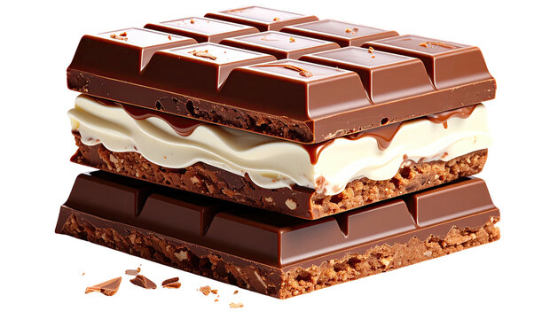 Stacked chocolate bar with creamy filling and crispy base
