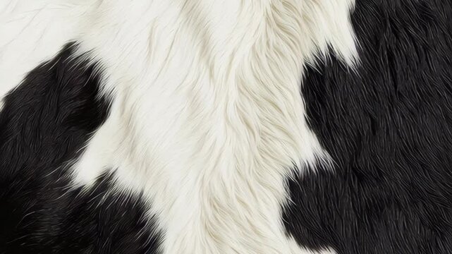 Close look at black and white cow fur in a sunny field during the day