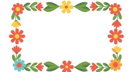Obraz premium Colorful Floral Border with Leaves and Flowers.
