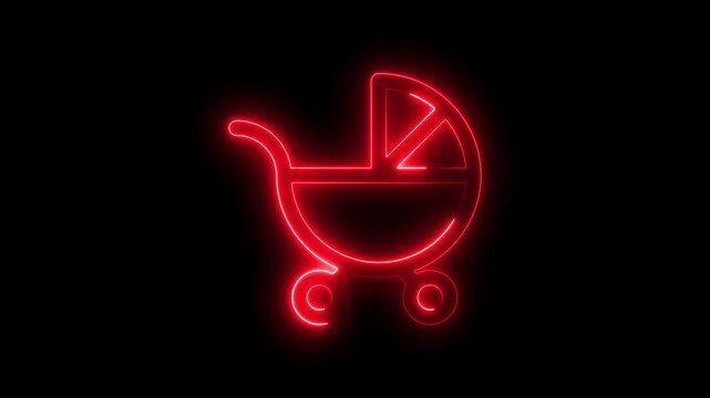Neon Red Baby Stroller on Black Background for Parenting and Baby Care Concepts pram stroller baby care