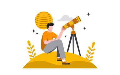 Night Stargazing Flat Outdoor Activities illustration