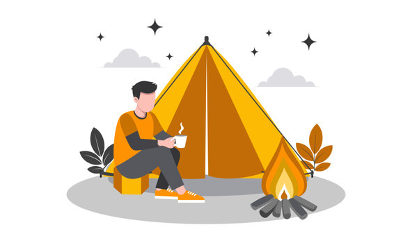 Night Camping Flat Outdoor Activities illustration