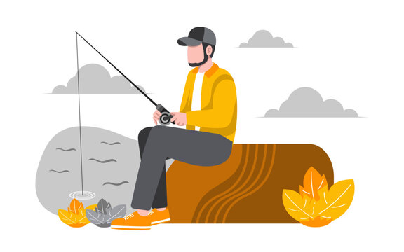 Lake Fishing Flat Outdoor Activities illustration