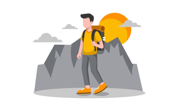 Mountain Hiking Flat Outdoor Activities Illustration