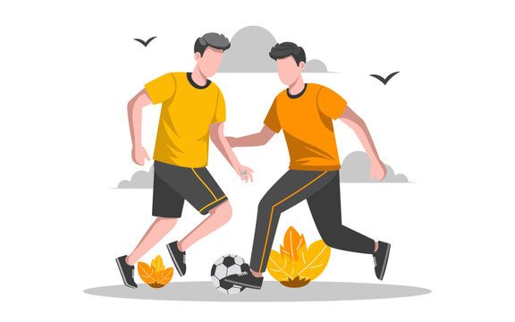 Playing Football Flat Outdoor Activities illustration