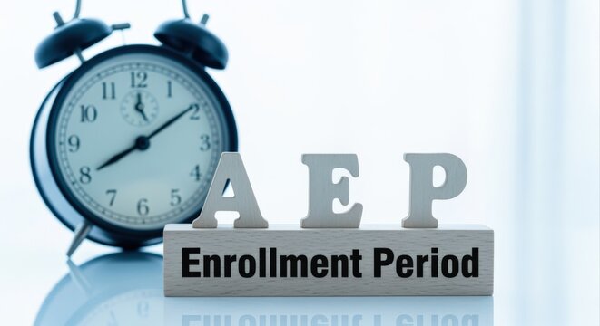 Annual Enrollment Period Concept with Vintage Clock for Medicare, Healthcare Planning and Deadlines