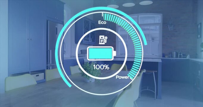 Gauge overlay appearing charging rings from 9% to 100% then shrinking to 13% showing battery cycle