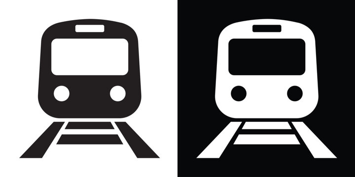 Train front view vector icon. Public transportation symbol for railway, subway, metro, and commute. Minimalist locomotive silhouette for travel and logistics.