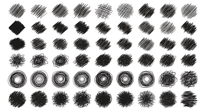 Diverse Collection of Hand-Drawn Scribble Textures, Hatching Patterns, and Artistic Doodles for Creative Graphic Design Projects