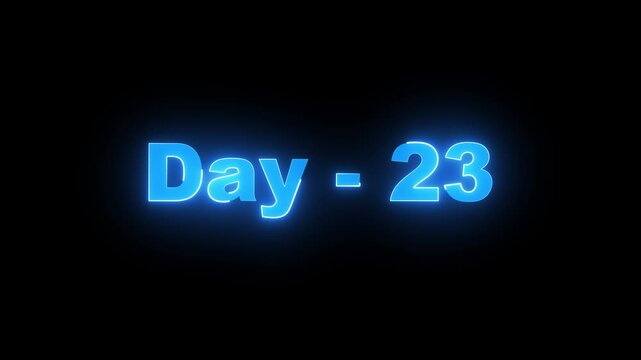 Vibrant glowing blue neon text displaying 'Day - 23' centered on a solid black background, ideal for social media countdowns, fitness challenges, or daily progress tracking.