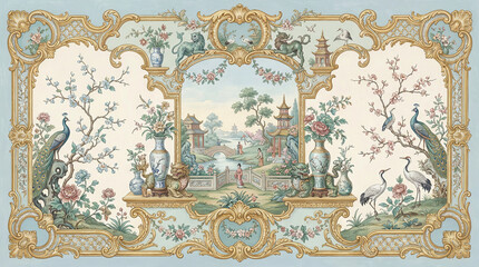 Chinoiserie Tapestry Wallpaper With Rococo