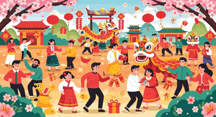 People Celebrating Chinese New Year Festival.