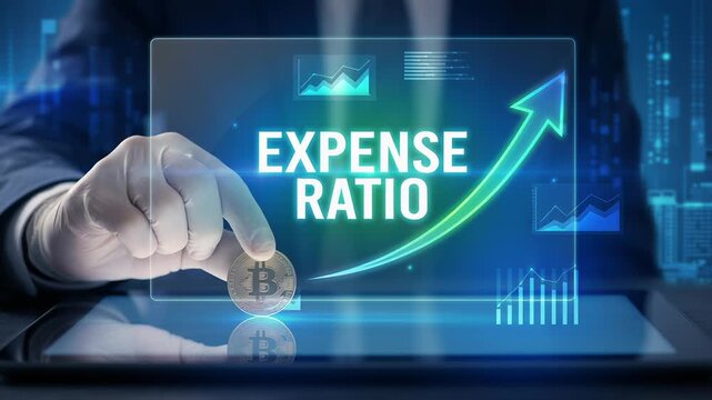 Finance investment compound interest savings growth future wealth retirement planning expense ratio concept digital currency coin hand holding financial planning tablet graph
