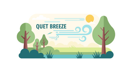 Quiet Breeze Cartoon Illustration with Trees.