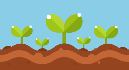 Seedlings Growing in Soil with Leaves.