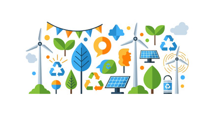 Sustainable Energy Icons and Symbols Collection.