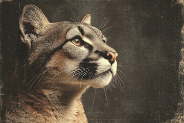 Grungy Textured Cougar Standing in Vintage Print