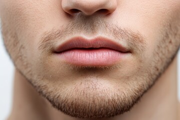Fototapeta premium Close-up facial view of a man's mouth and chin area.