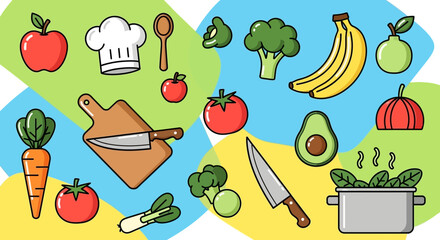 Assorted Cooking Utensils and Fresh Ingredients.