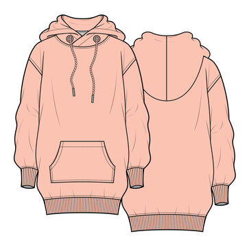 Oversized longline hoodie vector design technical flat drawing by adobe illustrator.