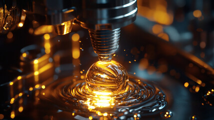 High-Detail Close-Up of Liquid Metal Droplet in Industrial Setting