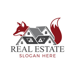 Modern real estate logo with fox and house design elements