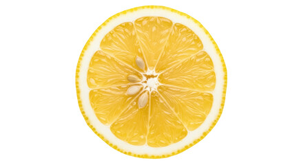 Bright yellow lemon slice PNG isolated on transparent background, citrus fruit cut open with seeds for healthy eating and summer themes