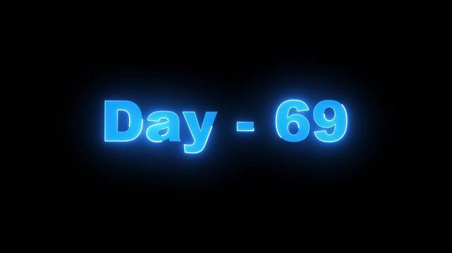Blue neon glowing text reading Day 69 on a solid black background, concept for daily challenge, countdown, or milestone tracker.