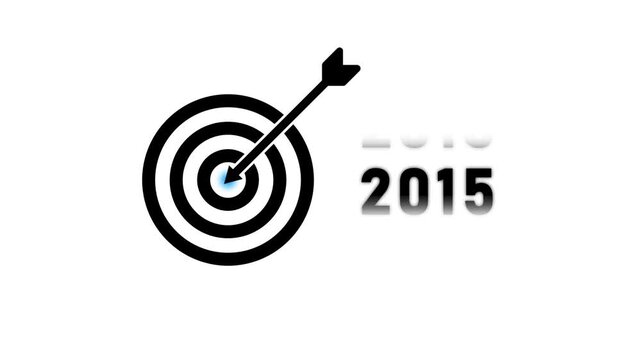 Black and white target with an arrow in the bullseye and the year 2026 reflected on a white background