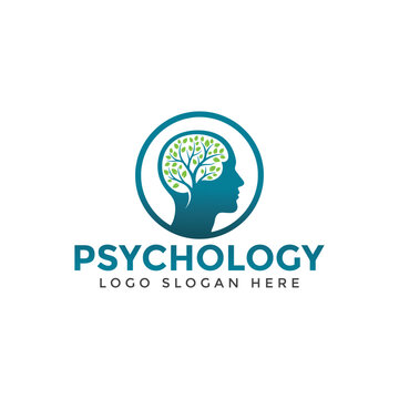 Modern psychology logo with human head and tree symbol