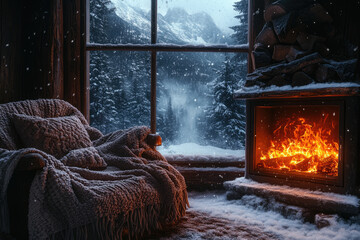 Warmth and Solitude Within a Frosted Forest Cabin