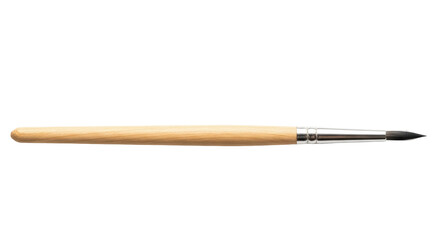 Round watercolor brush with wooden handle isolated PNG, artist tool for painting and drawing on transparent background © Aliona